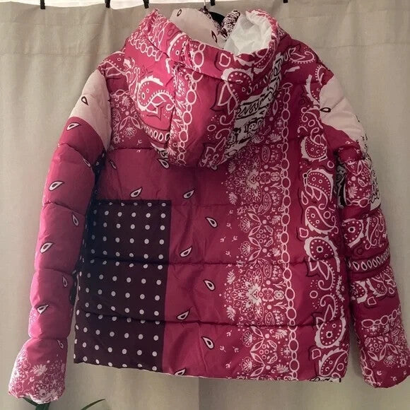 Women’s Paisley Bandana Puffer Jacket Lightweight Warm Stylish Winter Outerwear