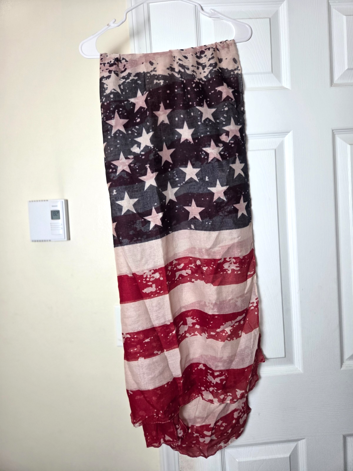 USA Flag Printed Sheer Wrap Scarf for Women Lightweight Patriotic Shawl