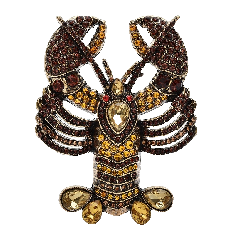 2pcs Lobster Brooch Pin Rhinestone Crystal Animal Marine Life Crustacean Jewelry