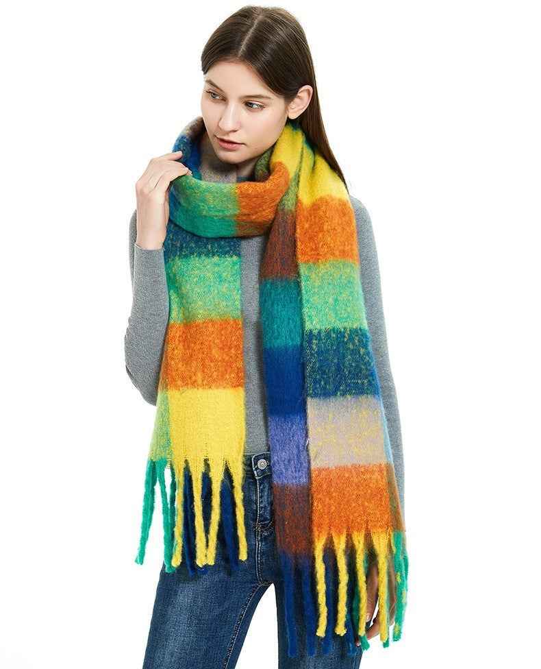 Colorful Plaid Blanket Scarf Soft Cashmere Feel Winter Wrap for Women