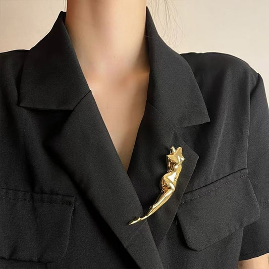 2PCS Abstract Body Brooch Pin Set Gold Silver Tone Women Figure Minimalist Art