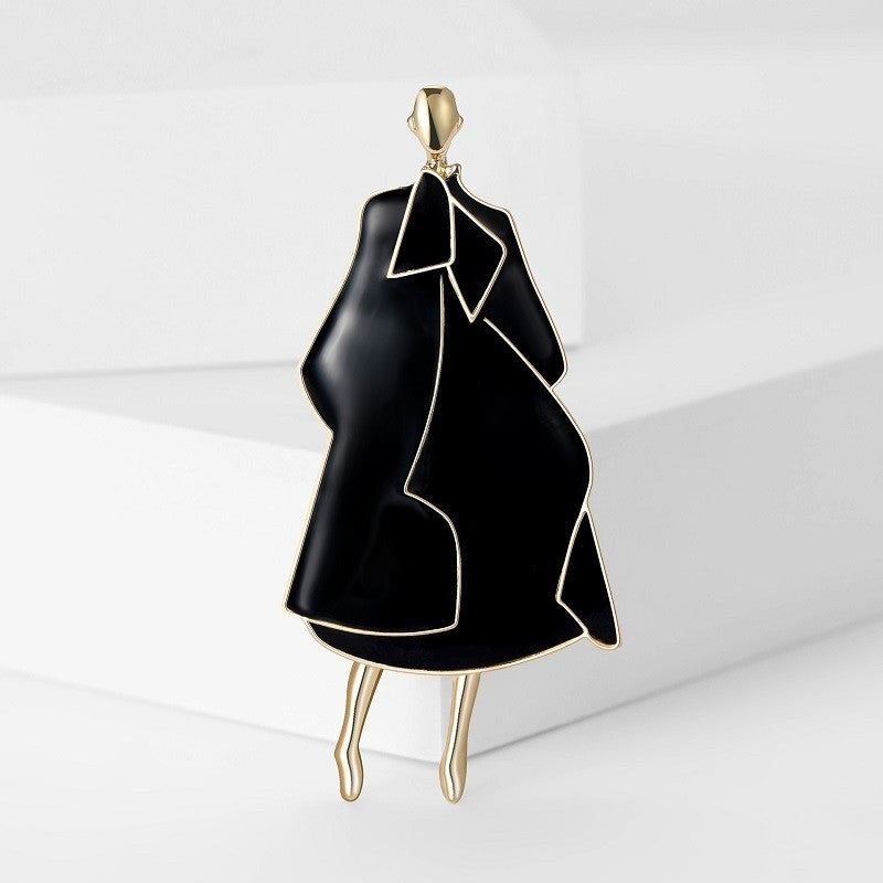 2PC Abstract Fashion Lady Enamel Brooch Set Red & Black Gold Tone Pin New