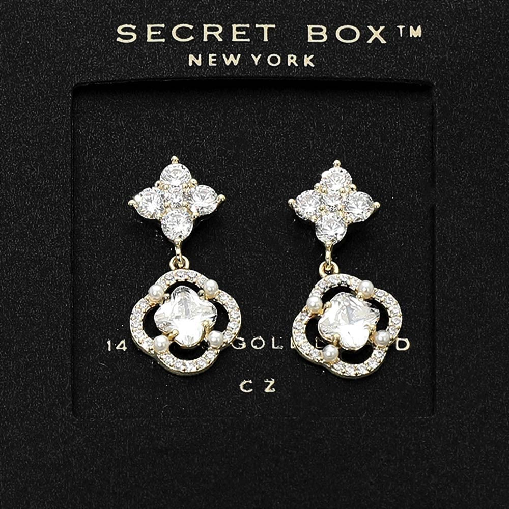 Elegant Gold Cubic Zirconia Quatrefoil Drop Earrings Sparkling Bridal Jewelry