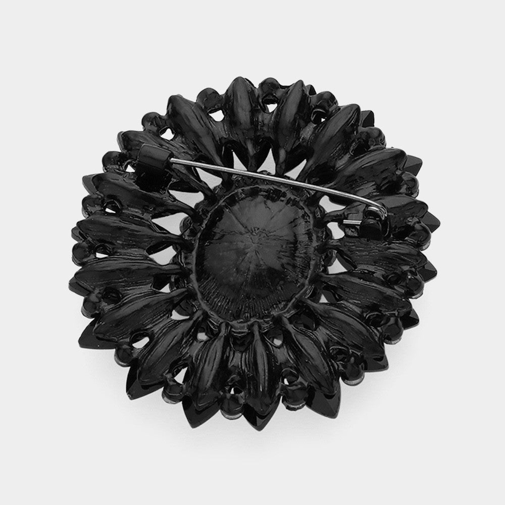 2pcs Silver Pearl Grape & Black Sunburst Statement Brooch Rhinestone Pin Set