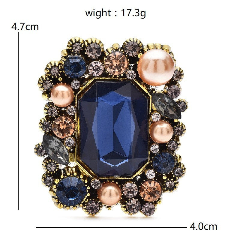 3pcs Vintage Crystal Flower Brooch Set Large Rhinestone Pearl Palace Pins