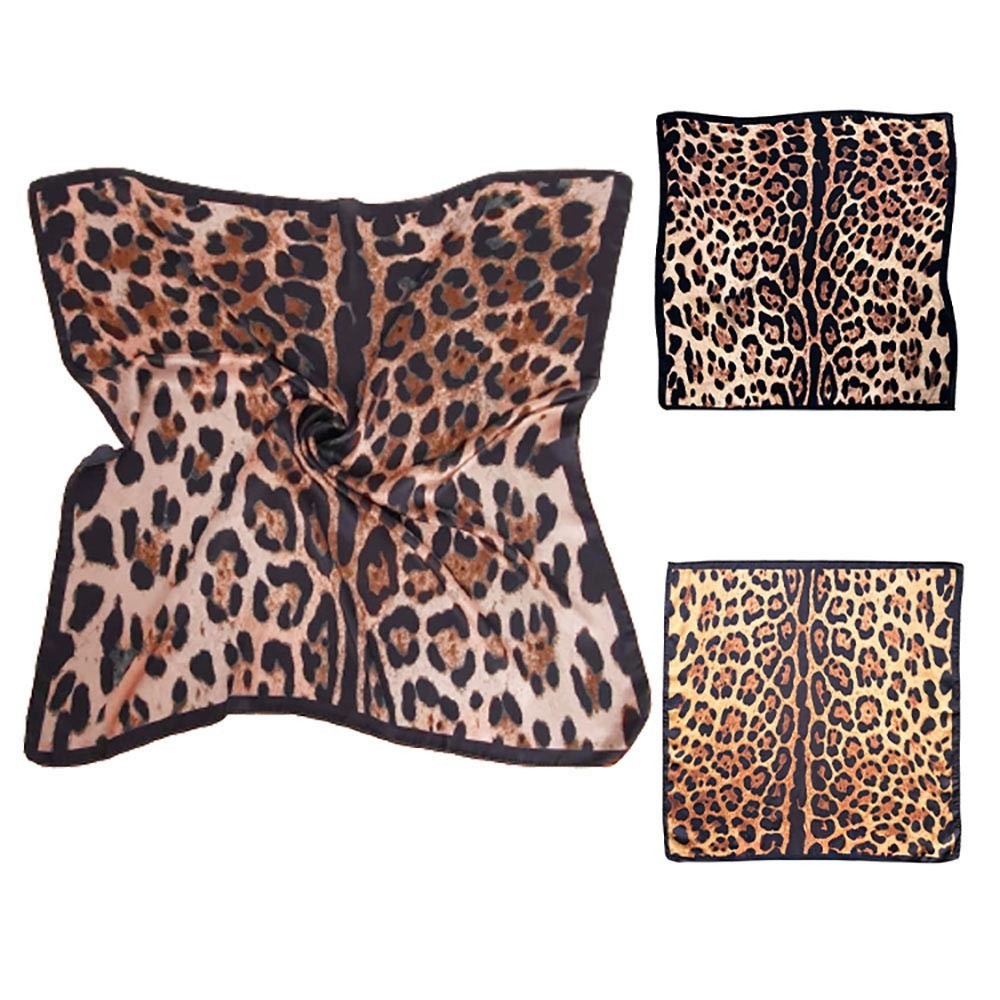 Leopard Print Square Bandana Scarf 27.6" Satin Head Neck Hair Wrap
