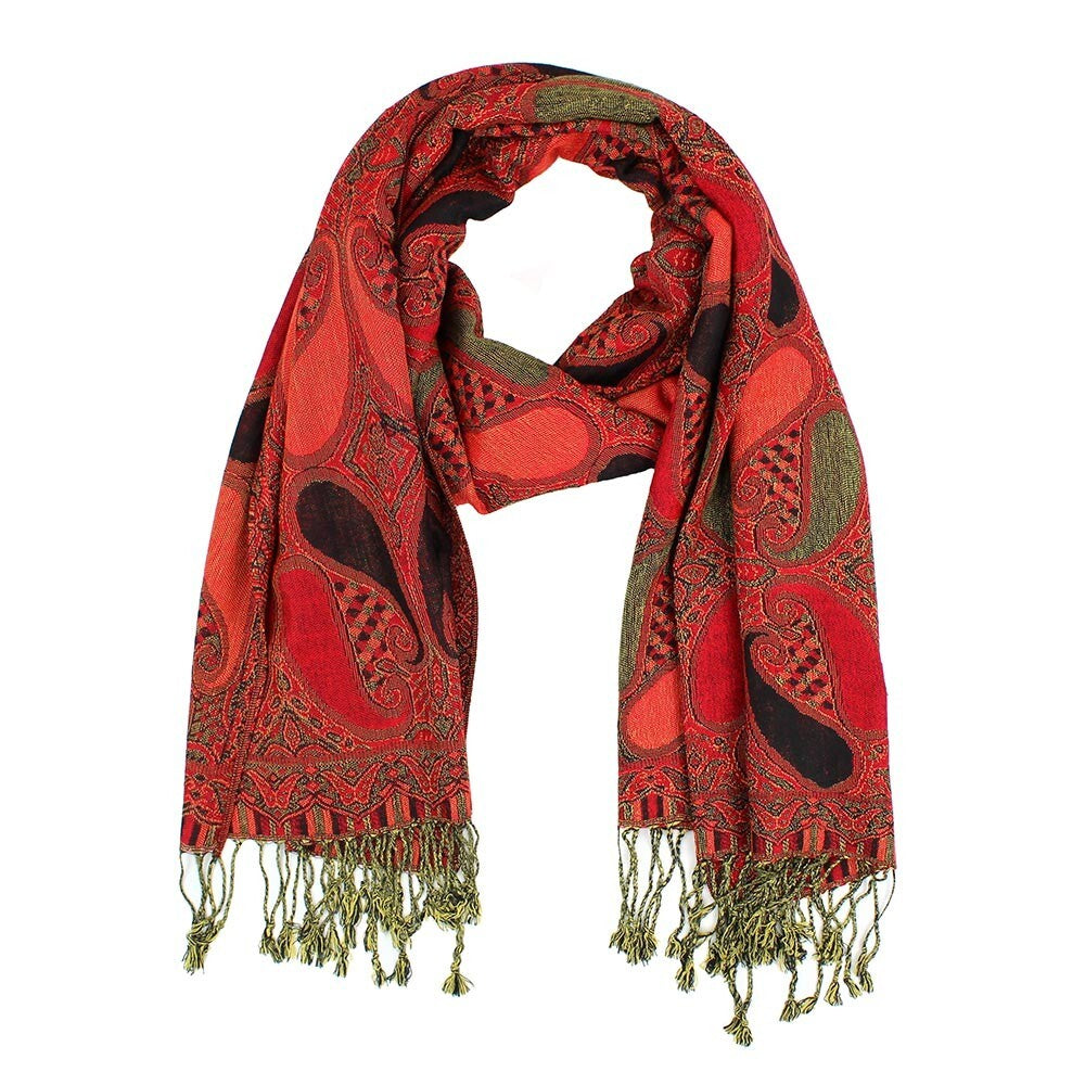 Black Red Pashmina Scarf Shawl Wrap Colorful Flower Printed Floral Scarf Women