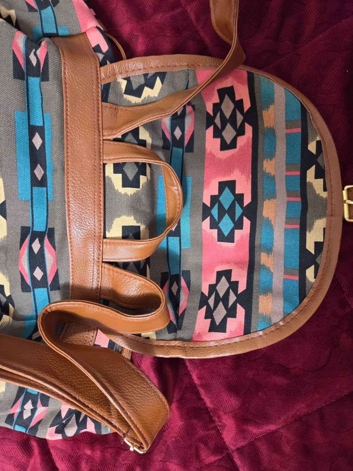 Boho Aztec Print Backpack for Women with Drawstring Top and Snap Front Closure