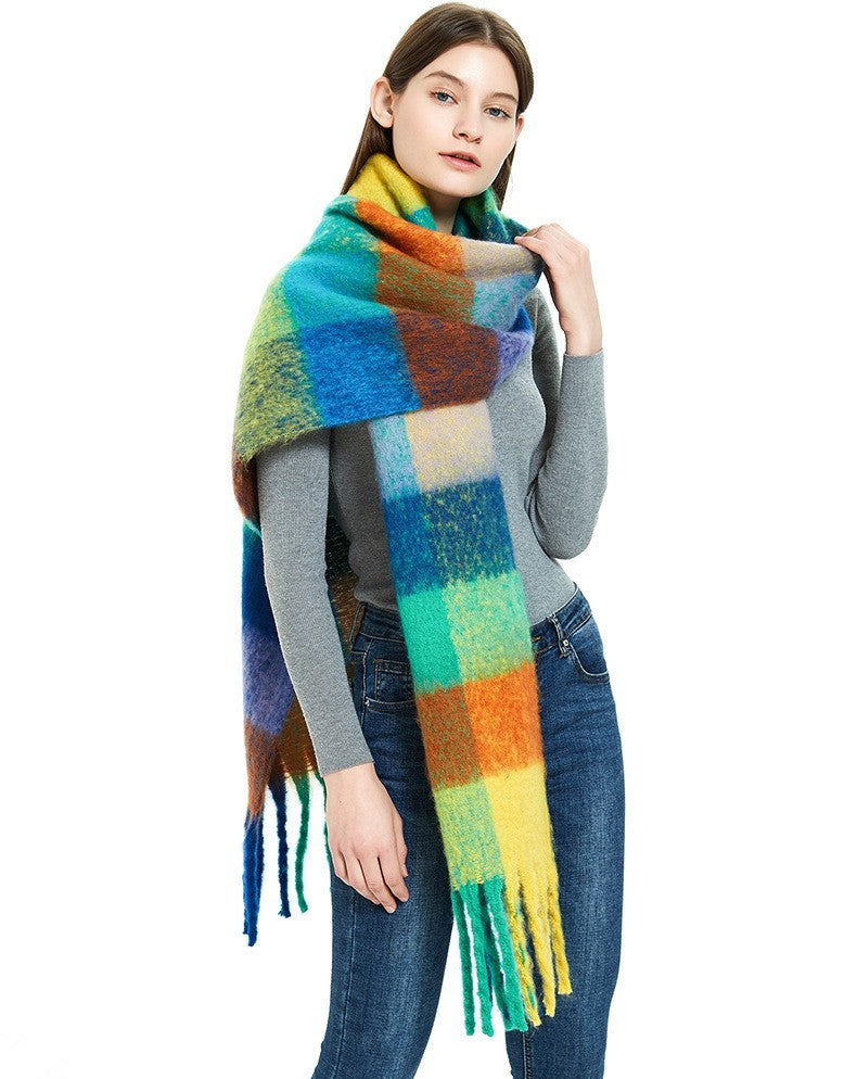 Colorful Plaid Blanket Scarf Soft Cashmere Feel Winter Wrap for Women