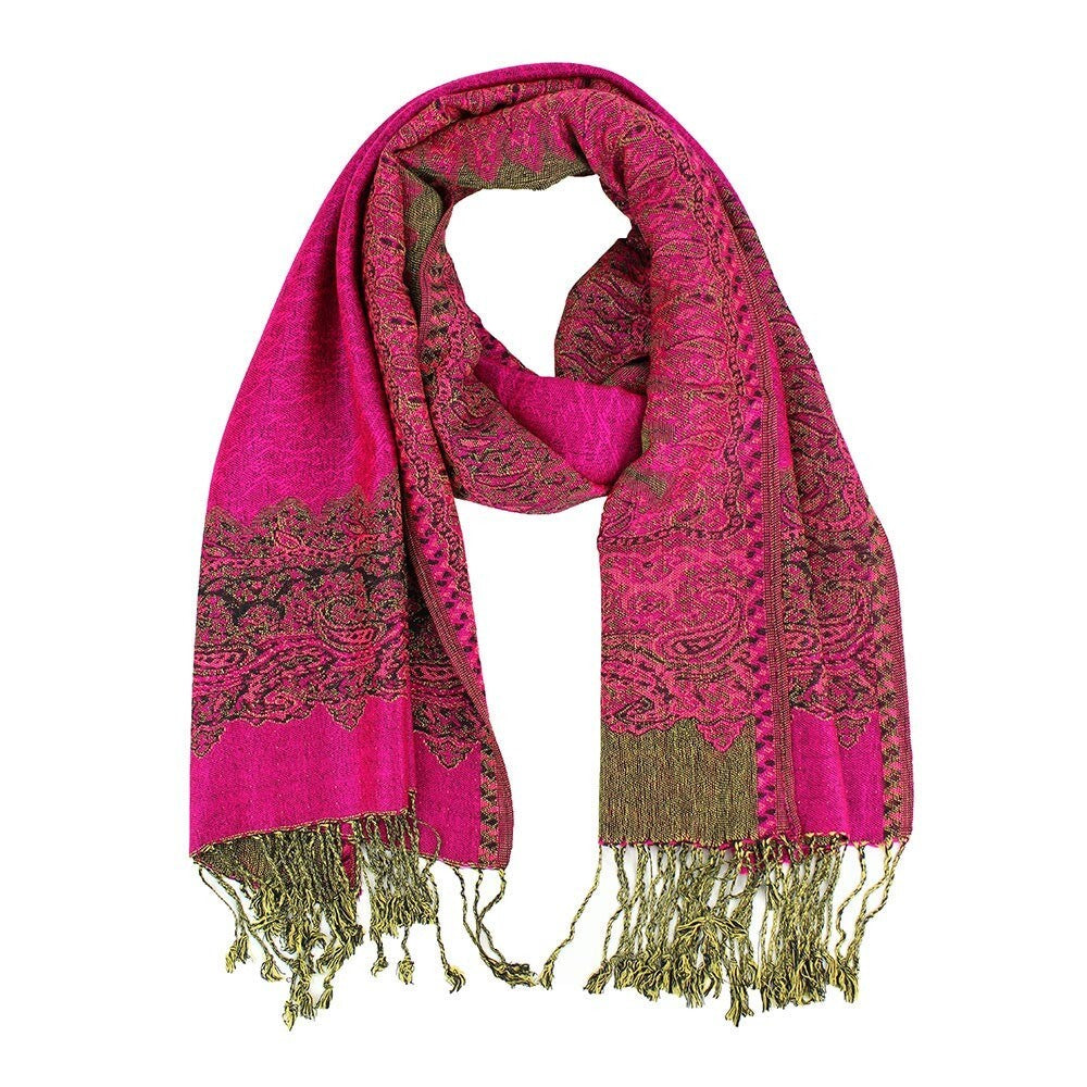2PC Pink Pashmina Scarf Shawl Wrap Fringe Women Soft Elegant Winter Fashion Set