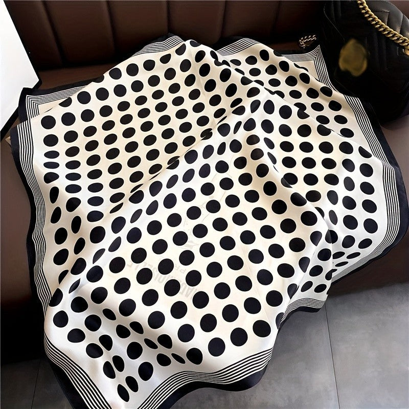 Elegant Black & White Polka Dot Satin Square Scarf   27 Inch Silky Feel Scarvves