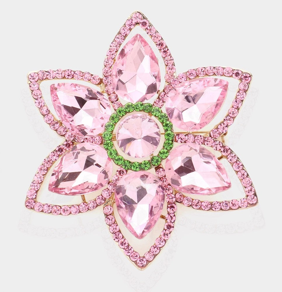 Pink Rhinestone Crystal Flower Brooch Pin - Elegant Floral Statement Jewelry