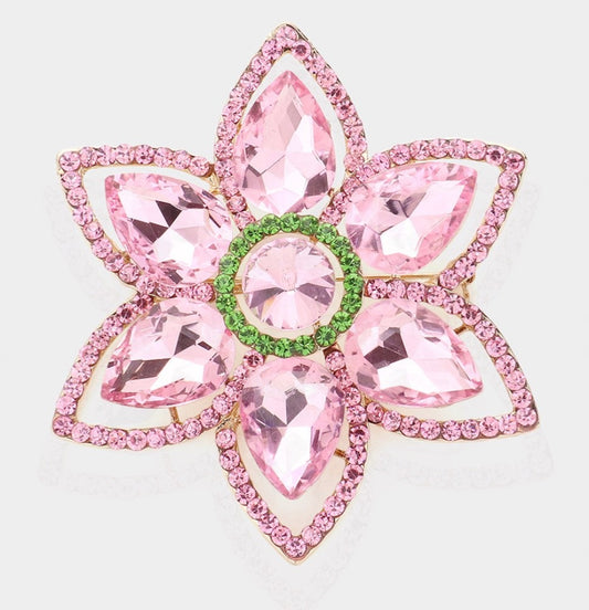 Pink Rhinestone Crystal Flower Brooch Pin - Elegant Floral Statement Jewelry