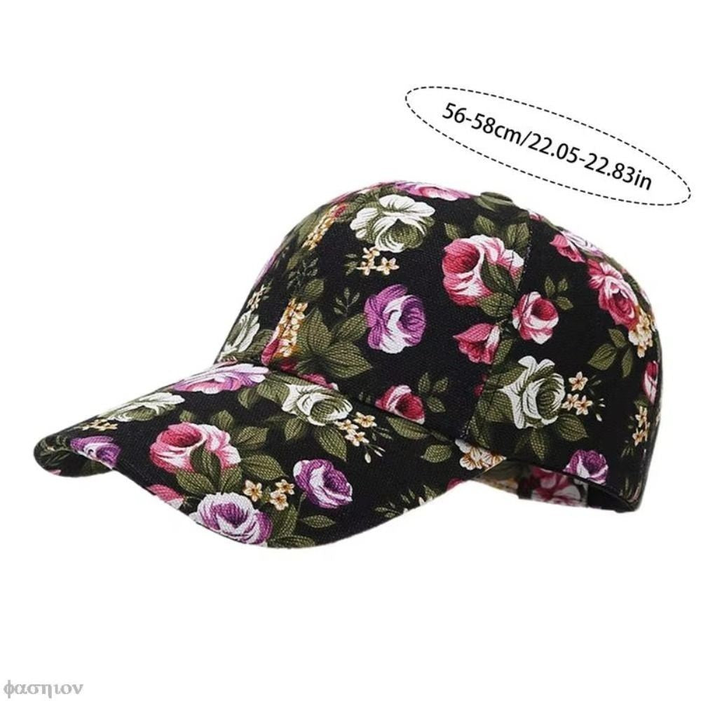 2pcs Floral Baseball Cap Set Women Vintage Rose Print Adjustable Sun Hat