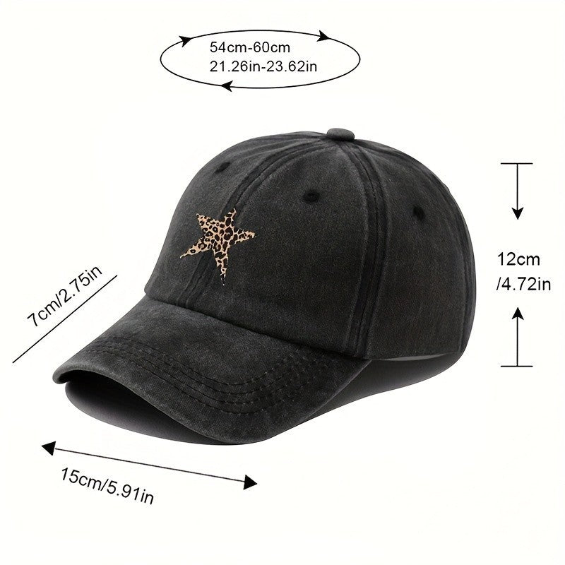 Womens Distressed Baseball Cap Leopard Cheetah Star Patch Cotton Adjustable Hat