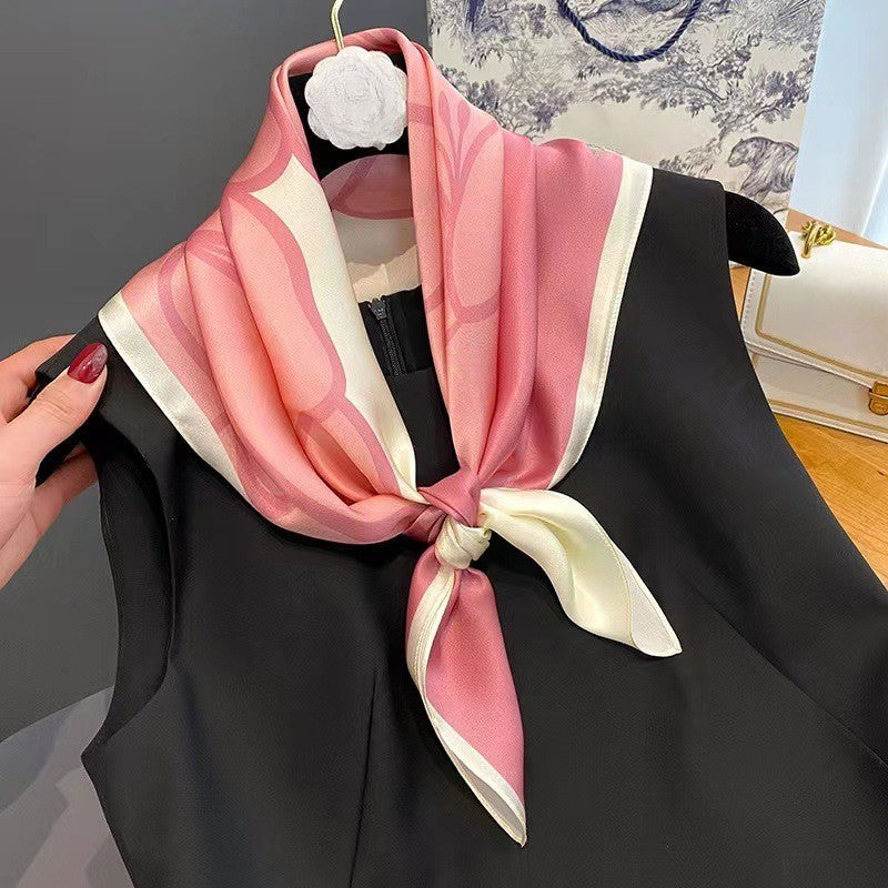 2pcs Pink Brown Floral Silk Feel Square Scarf 28" Women’s Fashion Accessories