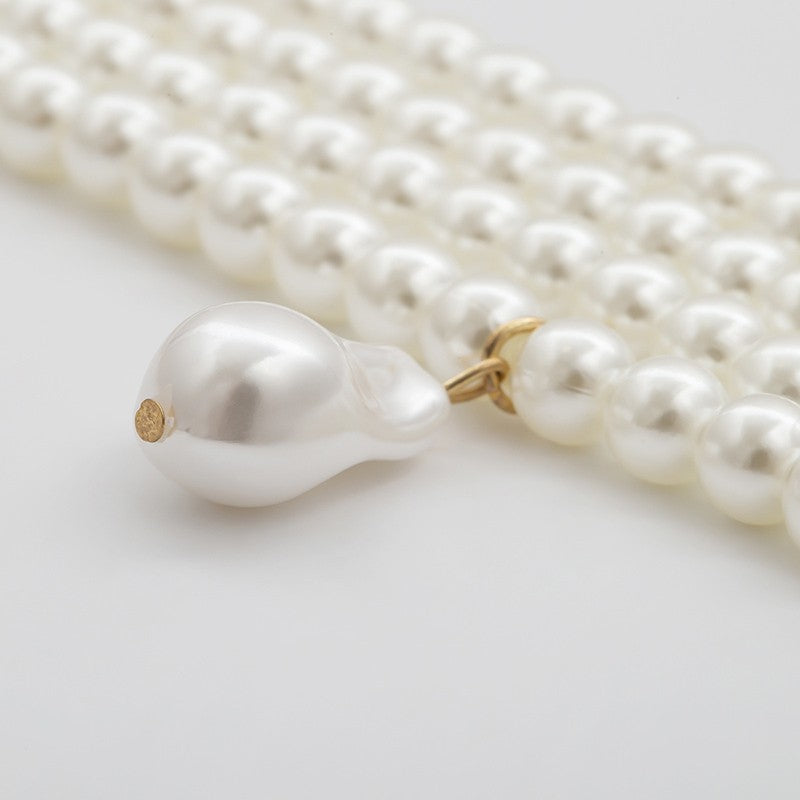 4 Row Faux Pearl Choker Necklace Baroque Pearl Pendant Statement Bridal Jewelry