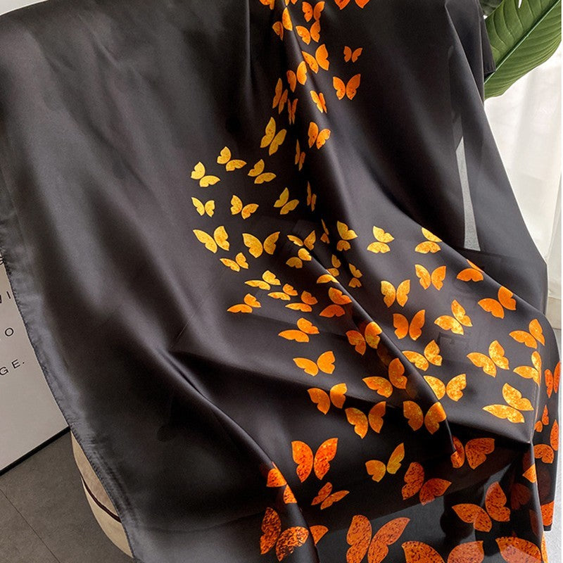 Black Orange Butterfly Satin Silk Feel Scarf Wrap Shawl Luxury Elegant Gift