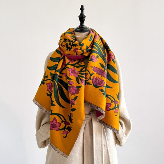 Reversible Mughal Floral Cashmere Feel Shawl Wrap 72 x 25.5 Inches