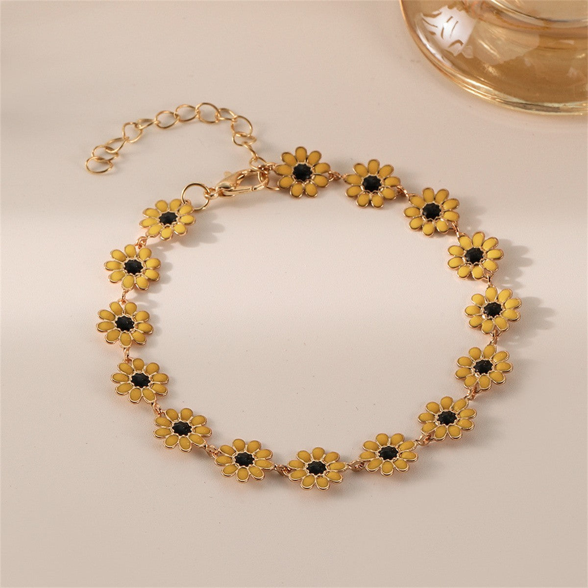 Dainty Sunflower Charm Bracelet Gold Tone Jewelry Women's Gift