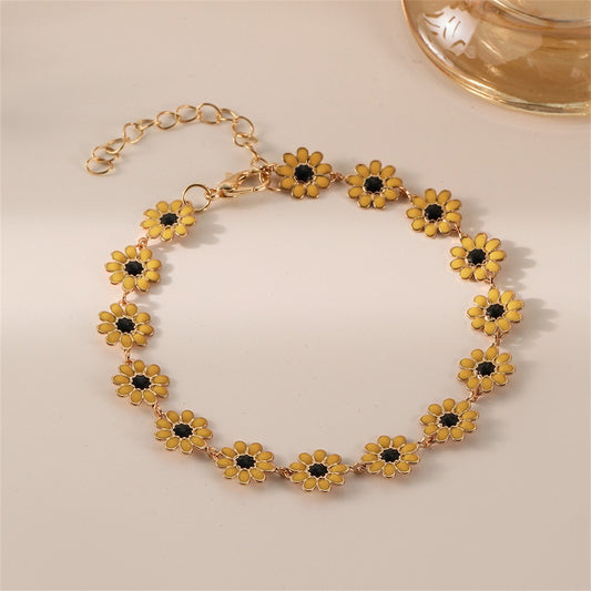 Dainty Sunflower Charm Bracelet Gold Tone Jewelry Women's Gift