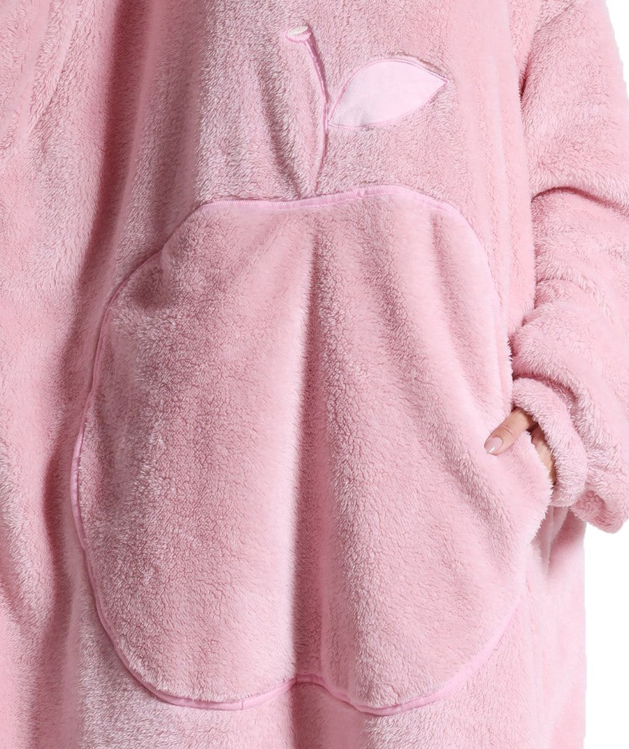 Oversized Wearable Blanket Hoodie Sweatshirt Long Pink Sherpa Apple Pocket Gift