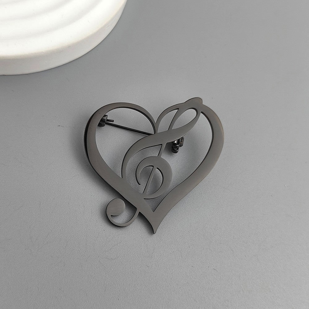 3 Pcs Heart Treble Clef Music Note Stainless Steel Brooch Pin Set Gold Silver Bl