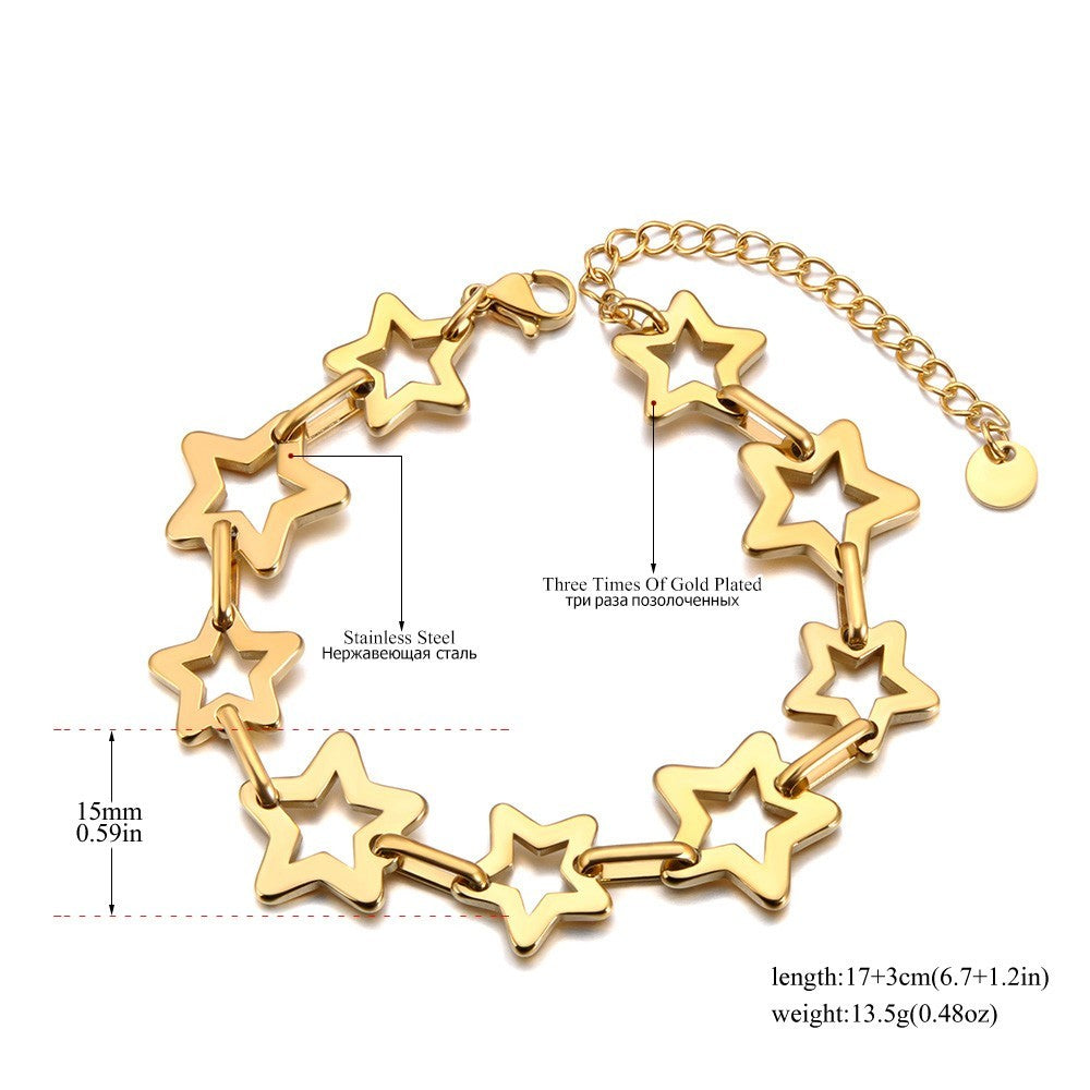 Gold Tone  Plated Stainless Steel Star Linked Bracelet Jewelry for Women
