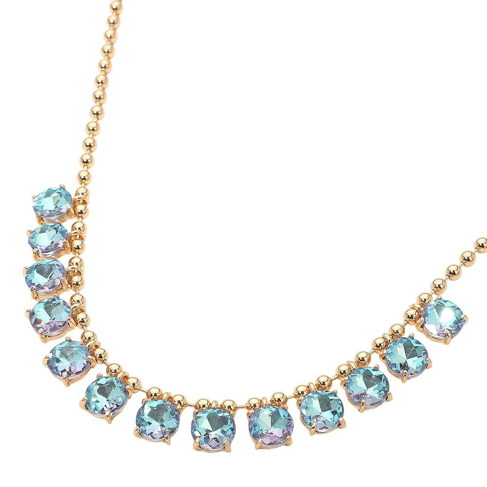 Iridescent Blue Aurora Borealis Crystal Gold Tone Graduated Collar Necklace New