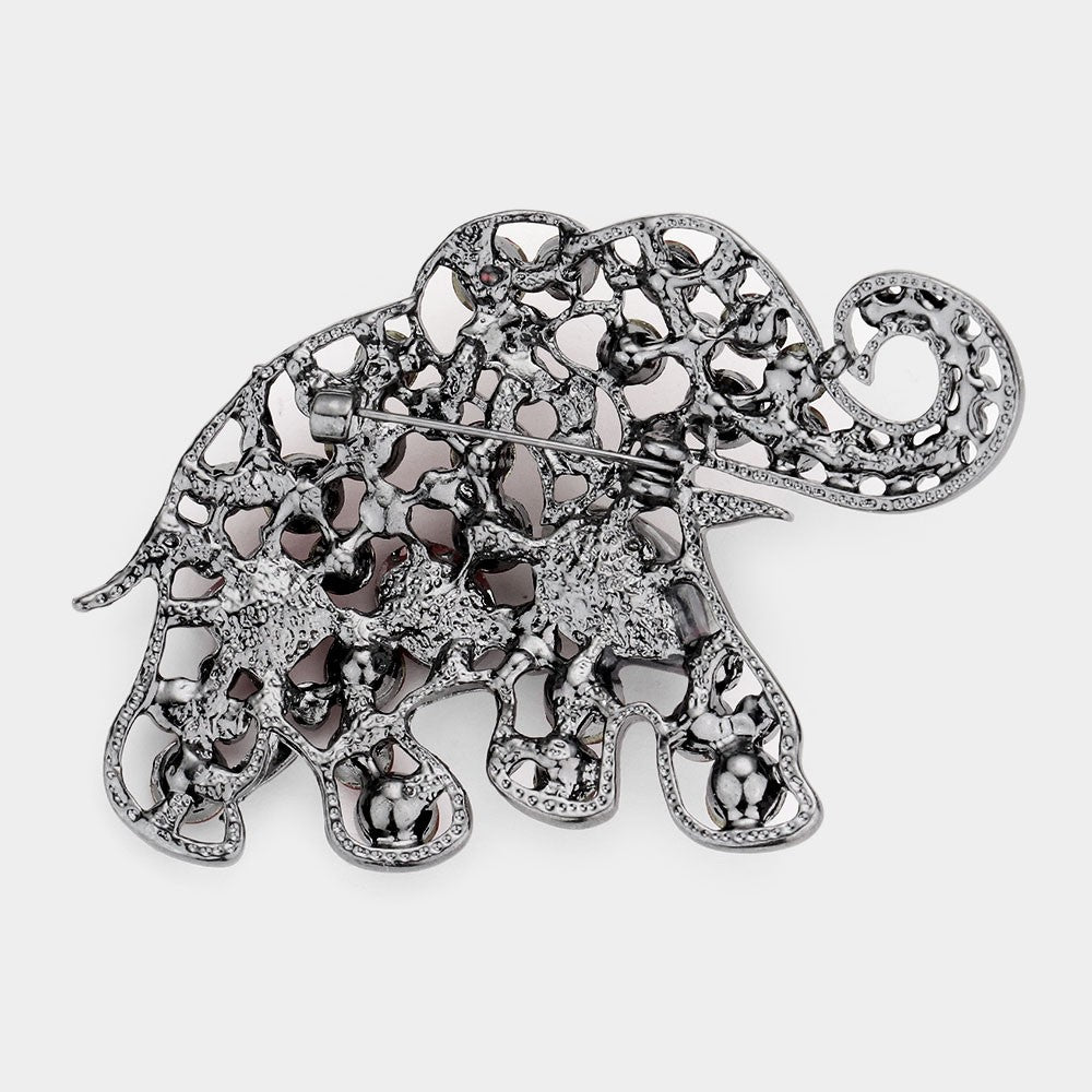 Womens Red Cubic Zircon Stone Embellished Elephant Sorority Statement Pin Brooch