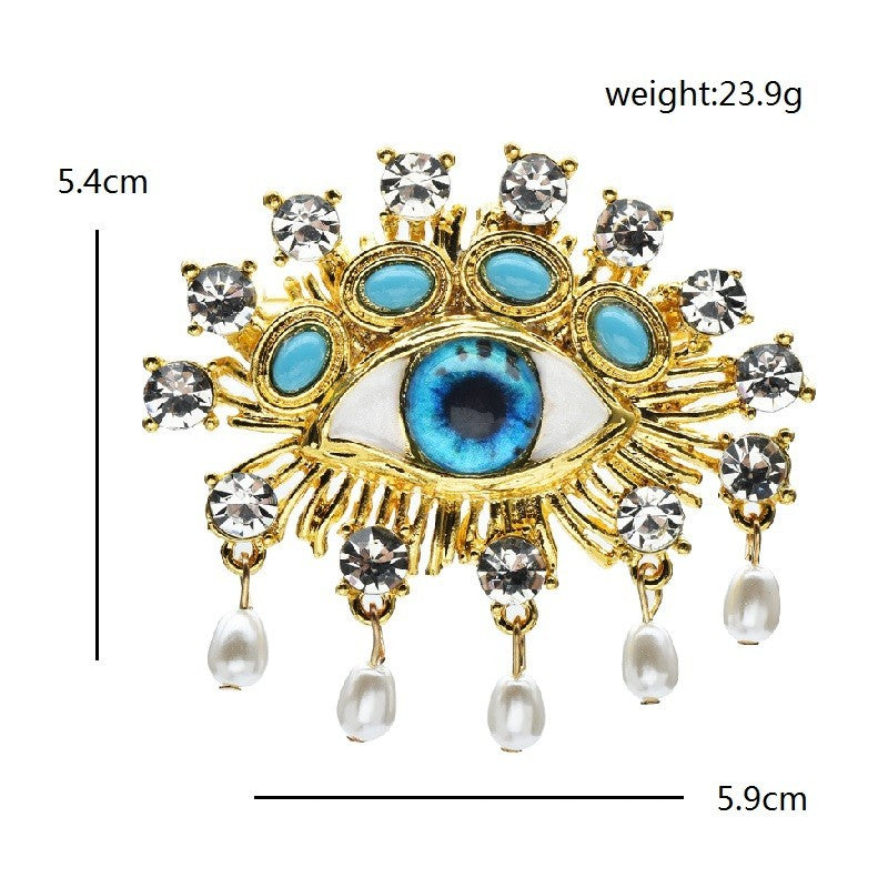 2pcs Evil Eye Crystal Brooch Pins Statement Rhinestone Pearl Eye Jewelry