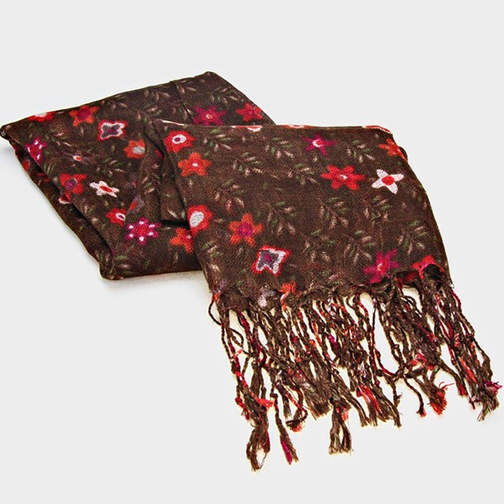 Floral Print Fringe Oblong Scarf for Women Lightweight Stylish Accessory Spring