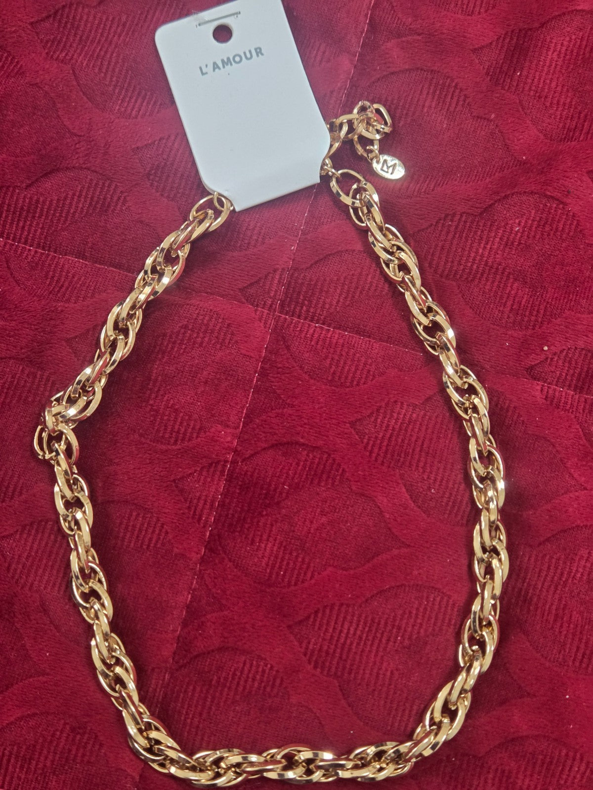 L'AMOUR Chunky Gold Tone Rope Chain Necklace Choker Collar Fashion Jewelry New