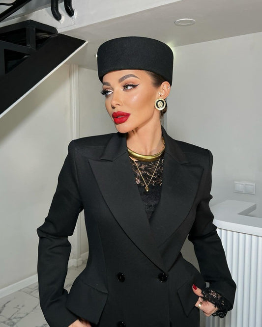 Vintage 100% Wool Pillbox Hat Black Retro Fascinator Formal Cocktail Stewardess