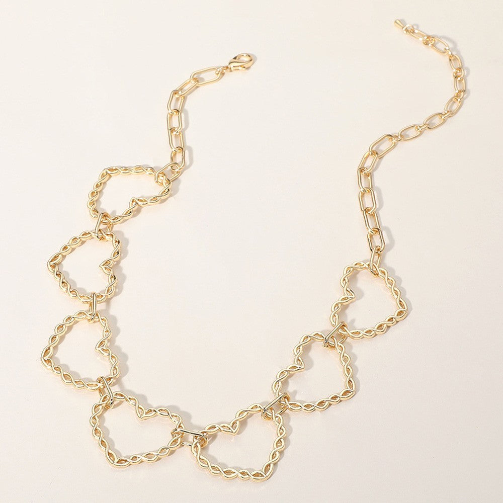 Metal Chain Open Heart Link Statement Necklace Women’s Fashion Gold Tone Jewelry