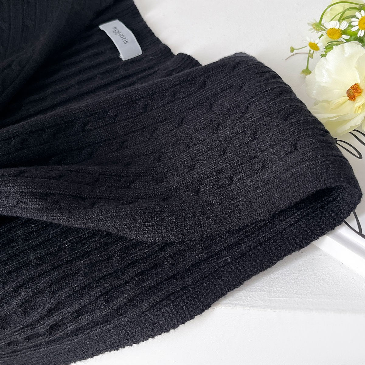 2pcs Cable Knit Sweater Scarf Shawl Wrap Faux Sleeve Shoulder Cape Set
