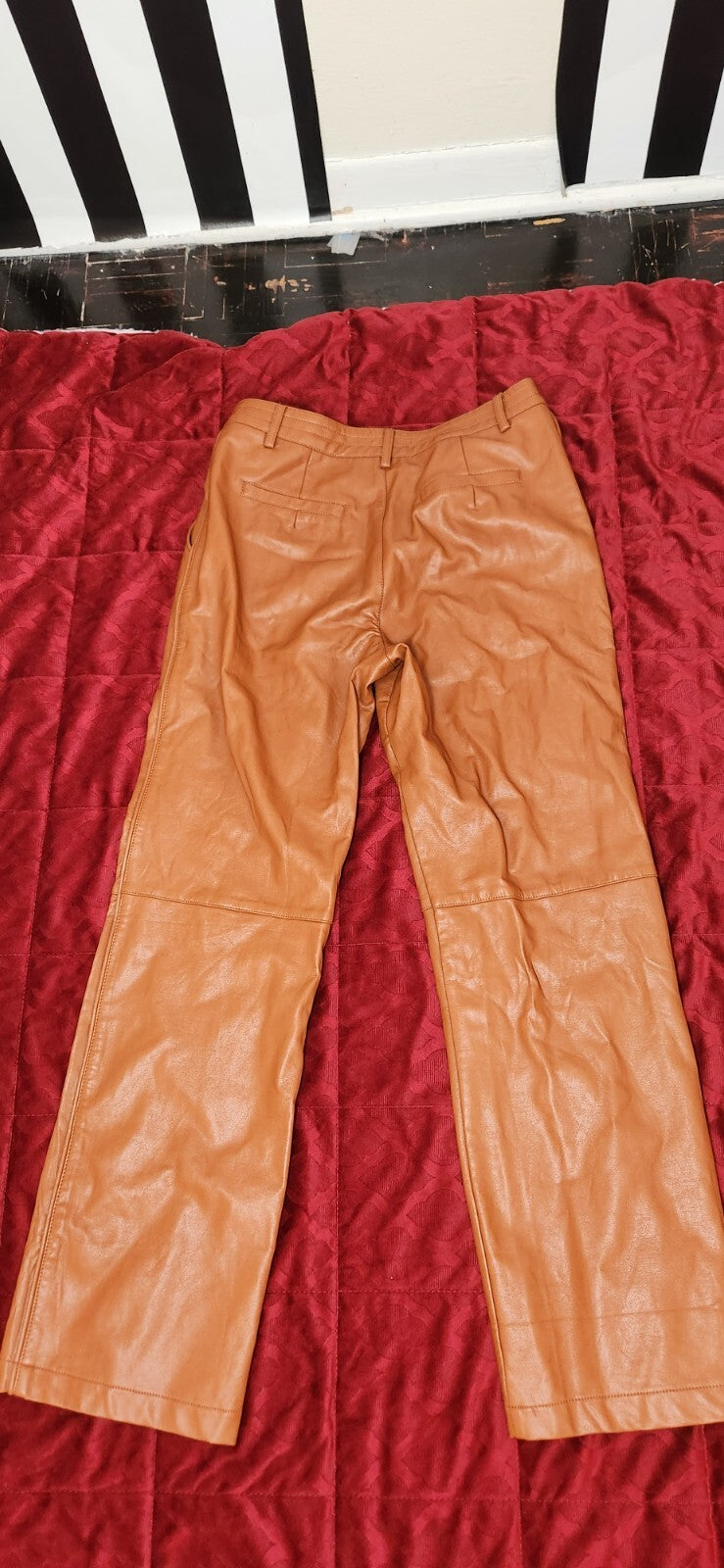 Elevated Option Brown Vegan Leather Straight Leg Pants Zip-Front Medium Lulus