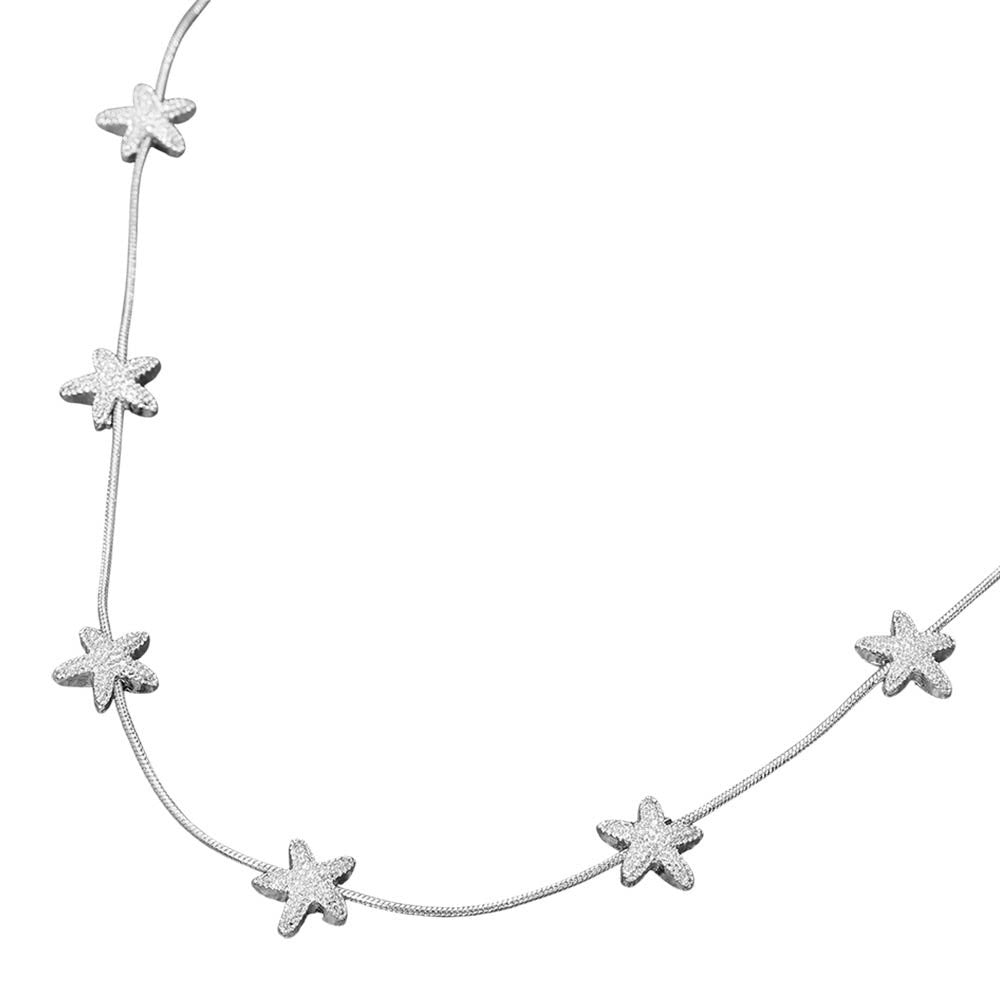 Silver Starfish Snake Chain Station Necklace Sparkling Coastal Beach Jewelry