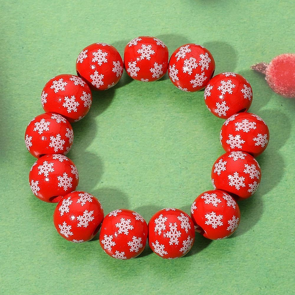 SET 2 Red Wooden Snowflake Beaded Bracelets Christmas Holiday Stack Jewelry