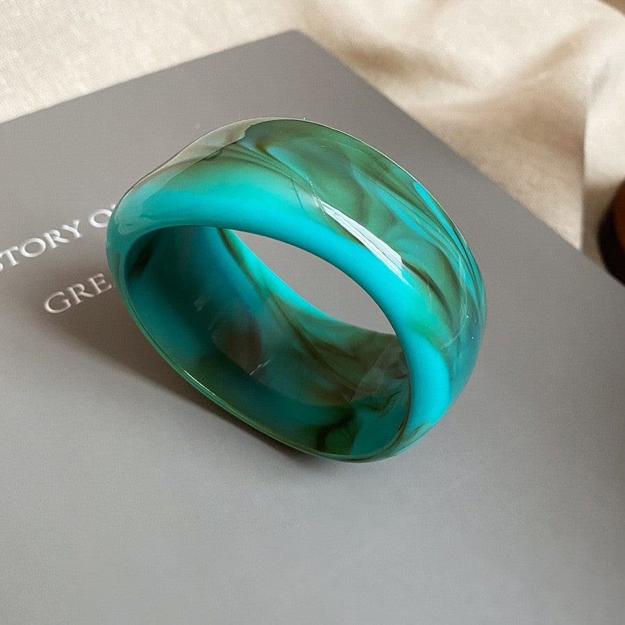 2pcs Chunky Acrylic Bangle Bracelet Set Marble Resin Wide Cuff Statement Jewelry