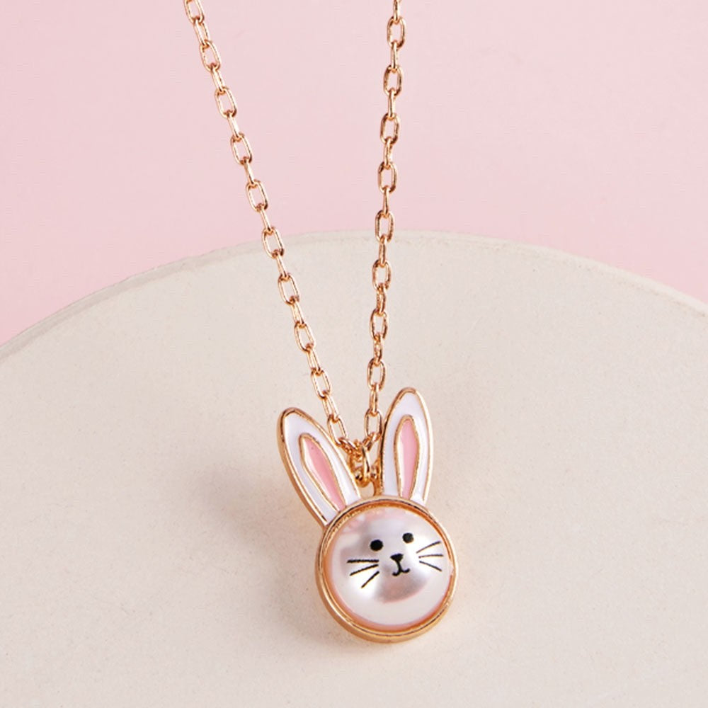 Dainty Pearl Bunny Pendant Necklace - Whimsical Enamel Rabbit Jewelry