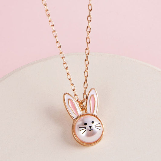 Dainty Pearl Bunny Pendant Necklace - Whimsical Enamel Rabbit Jewelry