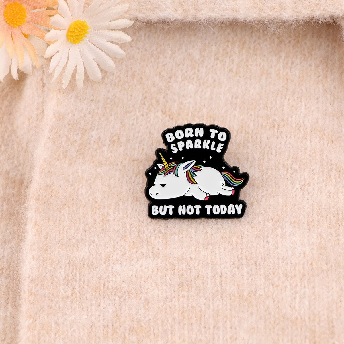 2 Pcs Born to Sparkle But Not Today Unicorn Enamel Lapel Pin Funny Lazy Badge