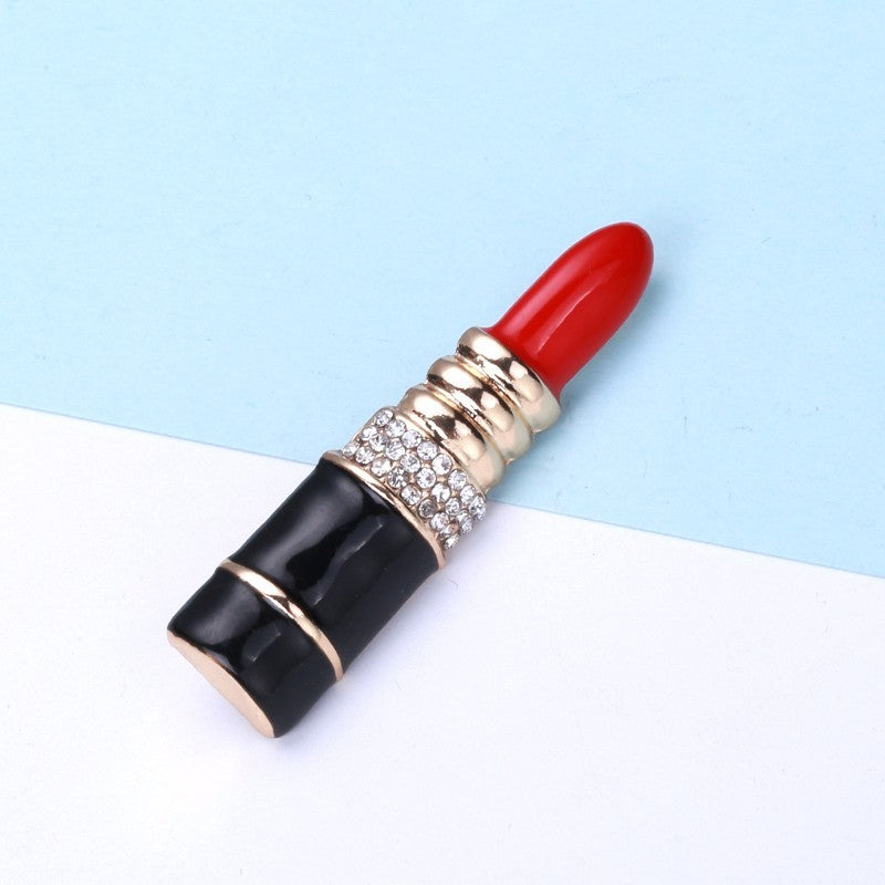 Red Lipstick Brooch Rhinestone Gold Tone Enamel Pin Glamour Gift for Her