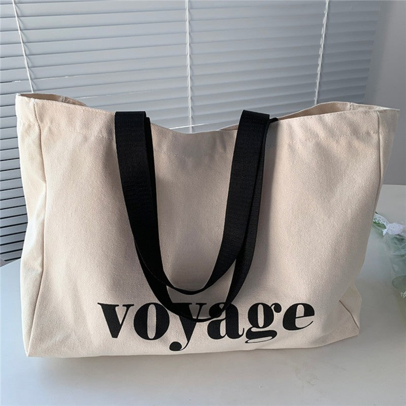 Letter Voyage Canvas Tote Bag Large Shoulder Bag for Women Travel Shopping Bags