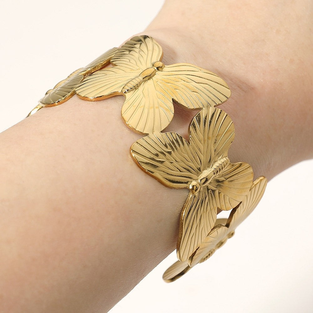 Gold Butterfly Filigree Cutout Statement Cuff Bracelet Jewelry