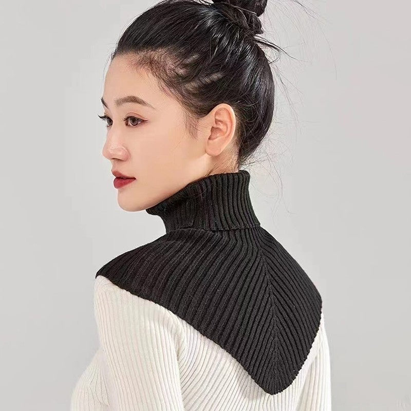 Black Ribbed Knit Turtleneck Dickie Detachable Collar Sweater Mock Half Top