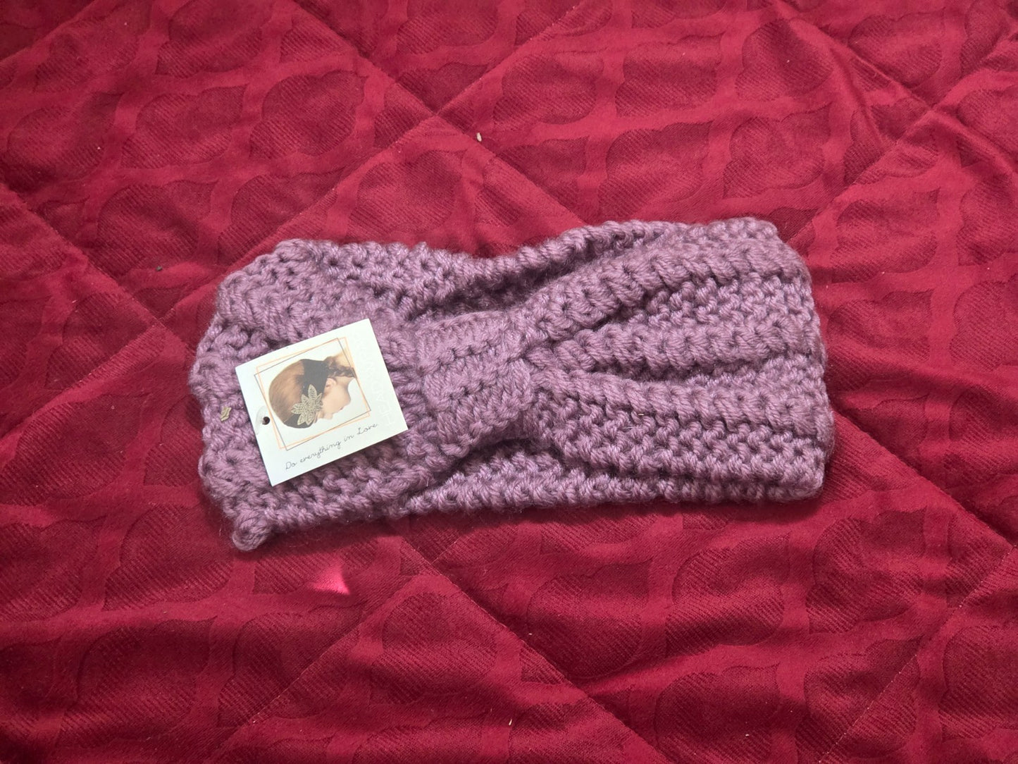 Dusty Mauve Knitted Turban Head Wrap Chunky Twisted Ear Warmer Headband NEW