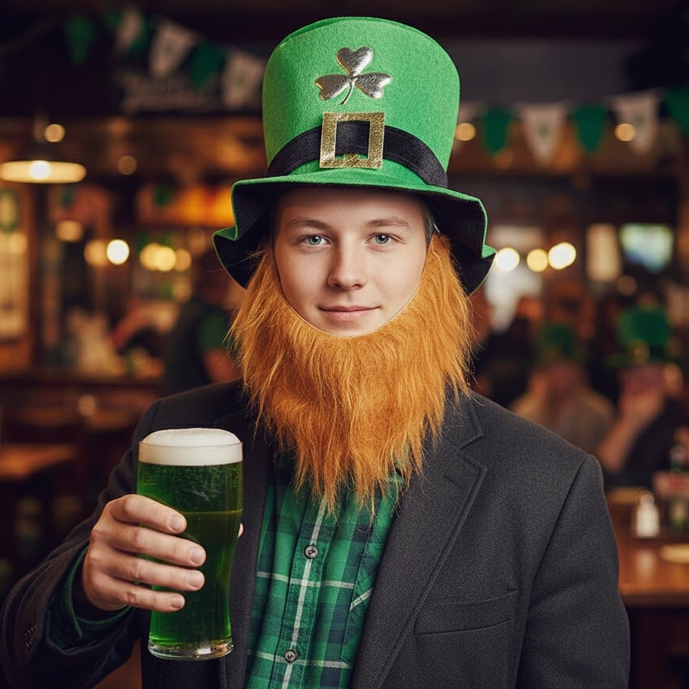 2pcs St. Patrick's Day Leprechaun Hat with Ginger Beard Costume Party Accessory