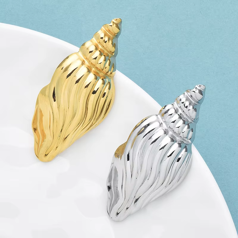 2pc Gold & Silver Shell Brooch Set 18K Plated Stainless Steel Pin Nautical Gift